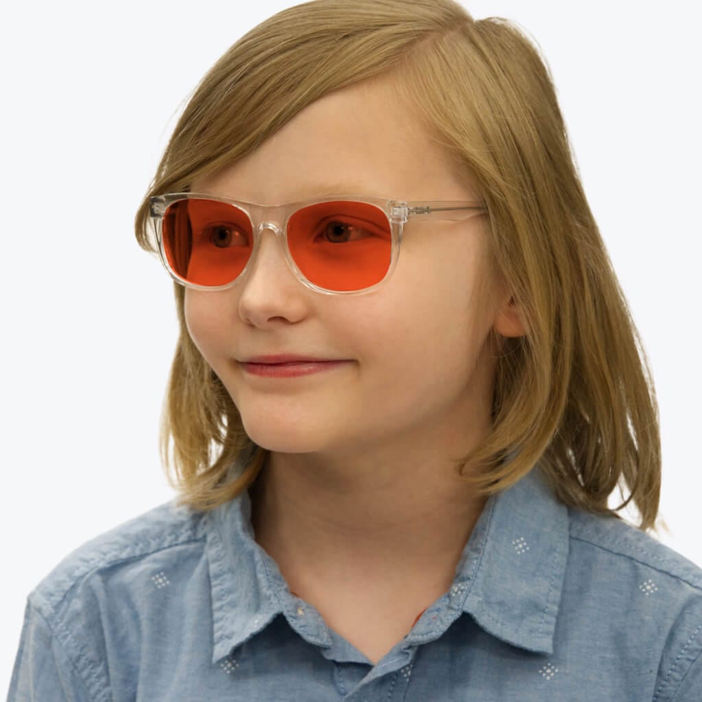 BlockBlueLight Blue Light Blocking Glasses - Red Lens Kids NightFall Wayfarer Blue Blocking Glasses - Crystal